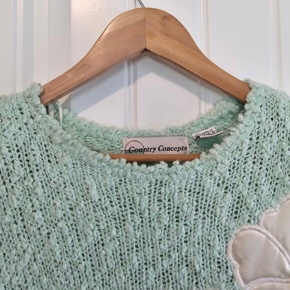 Vintage Floral Sweater Womens Medium Pastel Blue 80s Glam Rock Retro Cottage - Picture 5 of 11